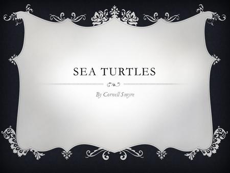 SEA TURTLES By Cornell Smyre. FACTS ABOUT SEA TURTLES Sea turtles are one of the Earth’s most ancient creatures. The seven species that can be found today.