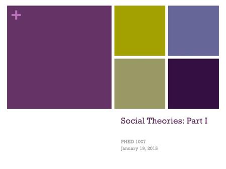 + Social Theories: Part I PHED 1007 January 19, 2015.