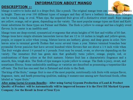 INFORMATION ABOUT MANGO DESCRIPTION :-
