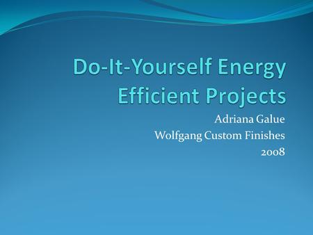 Adriana Galue Wolfgang Custom Finishes 2008. HOME ENERGY STATS Biggest energy consumers Space heating – 34% Appliances and lighting – 34% Refrigerator.