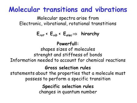 Molecular transitions and vibrations