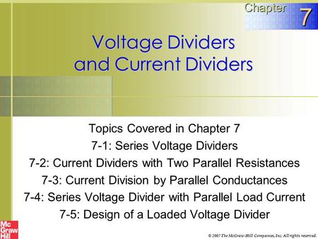 Voltage Dividers and Current Dividers