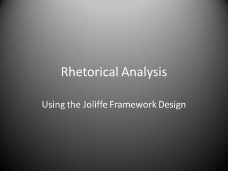 Using the Joliffe Framework Design
