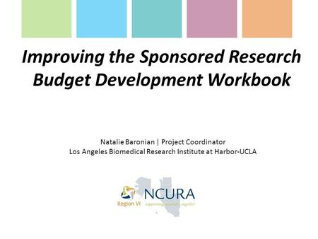Improving the Sponsored Research Budget Development Workbook Natalie Baronian | Project Coordinator Los Angeles Biomedical Research Institute at Harbor-UCLA.