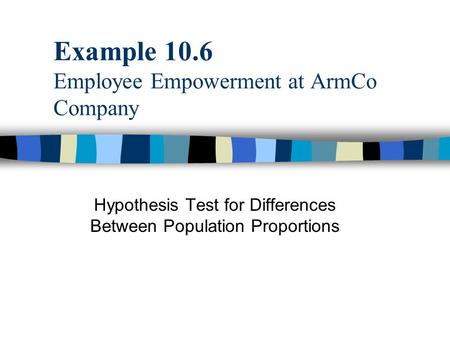 Example 10.6 Employee Empowerment at ArmCo Company Hypothesis Test for Differences Between Population Proportions.