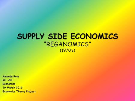 SUPPLY SIDE ECONOMICS SUPPLY SIDE ECONOMICS “REGANOMICS” (1970’s) Amanda Rose Mr. Gill Economics 19 March 2013 Economics Theory Project.
