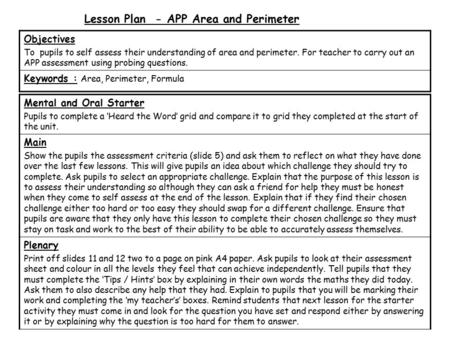 Lesson Plan - APP Area and Perimeter