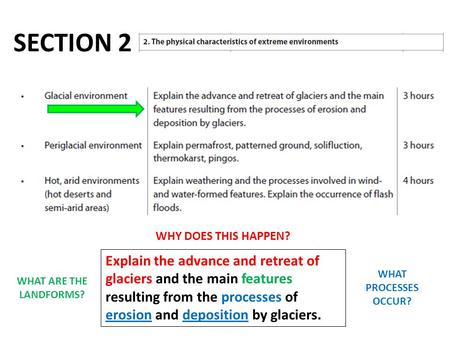 SECTION 2 Explain the advance and retreat of glaciers and the main features resulting from the processes of erosion and deposition by glaciers. WHY DOES.