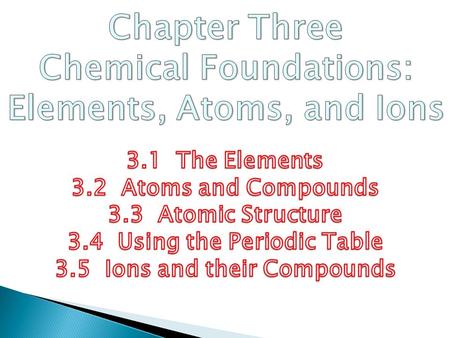 Chapter Three Chemical Foundations: Elements, Atoms, and Ions