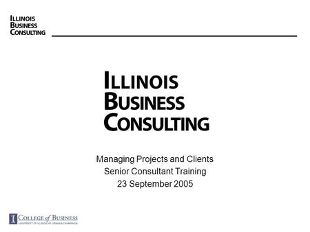 Managing Projects and Clients Senior Consultant Training 23 September 2005.