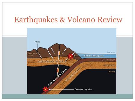 Earthquakes & Volcano Review. 1) What do the dots on the graph represent? Volcanoes Earthquakes.