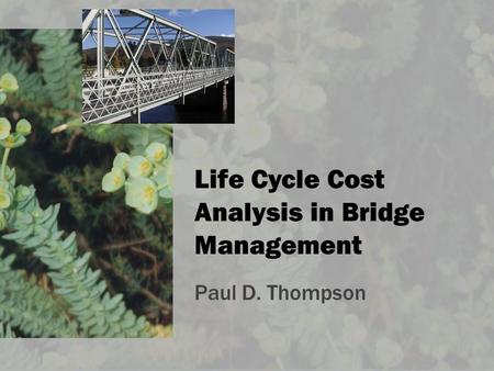 Life Cycle Cost Analysis in Bridge Management Paul D. Thompson.