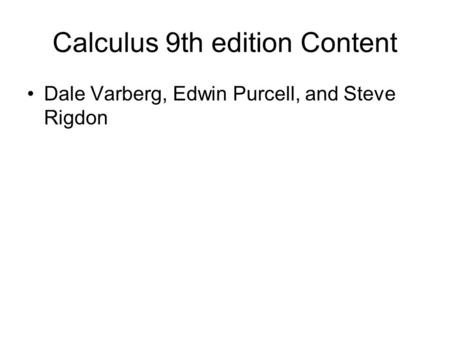 Calculus 9th edition Content