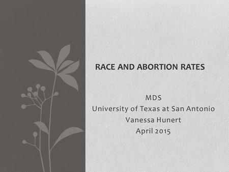 MDS University of Texas at San Antonio Vanessa Hunert April 2015 RACE AND ABORTION RATES.