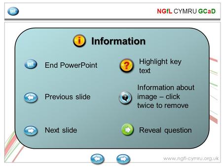 NGfL CYMRU GCaD www.ngfl-cymru.org.uk Information End PowerPoint Previous slide Next slide Information about image – click twice to remove Reveal question.