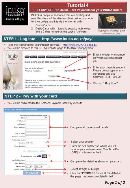 5 EASY STEPS : Online Card Payments for your INUKA Orders