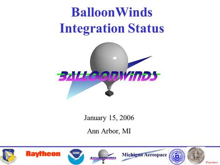 Proprietary January 15, 2006 Ann Arbor, MI BalloonWinds Integration Status.
