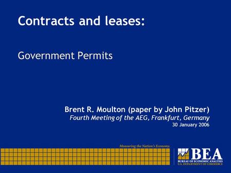 Contracts and leases: Government Permits Brent R. Moulton (paper by John Pitzer) Fourth Meeting of the AEG, Frankfurt, Germany 30 January 2006.