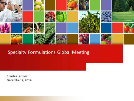 Specialty Formulations Global Meeting Charles Lanfier December 2, 2014.