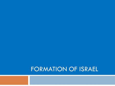 FORMATION OF ISRAEL. Why was the state of Israel formed? Why was geography important in the development of Israel?  Key Terms: Palestine, West Bank,