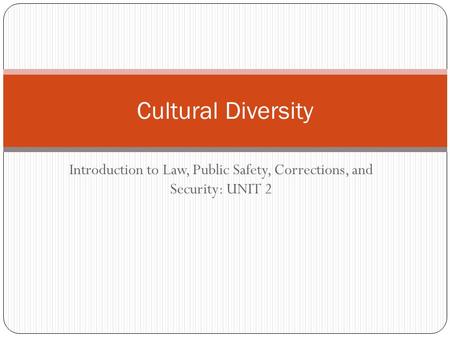 Introduction to Law, Public Safety, Corrections, and Security: UNIT 2 Cultural Diversity.