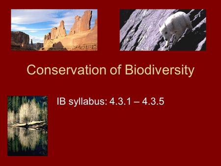 Conservation of Biodiversity IB syllabus: 4.3.1 – 4.3.5.