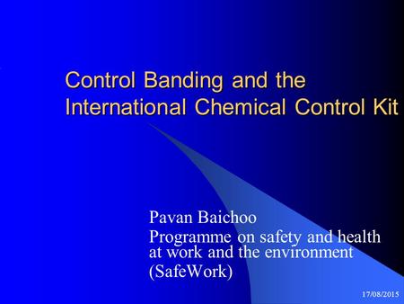 Control Banding and the International Chemical Control Kit