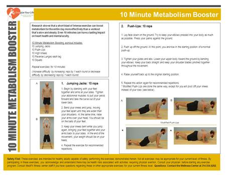 Shoulder & Back 10 Minute Metabolism Booster A 1.Jumping Jacks: 10 reps 1. Begin by standing with your feet together and arms at your sides. Tighten your.