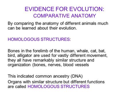 EVIDENCE FOR EVOLUTION: COMPARATIVE ANATOMY