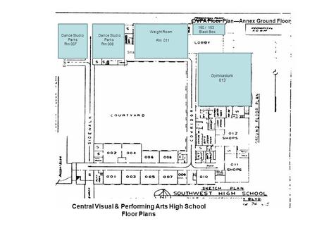 017 Dance Studio Dance 016 Dance Studio Small Gym Central Visual & Performing Arts High School Floor Plans CVPA Floor Plan—Annex Ground Floor Gymnasium.