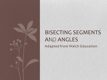 Bisecting Segments and Angles
