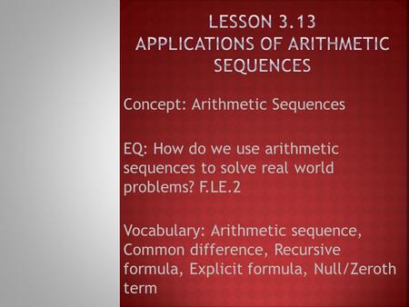 Lesson 3.13 Applications of Arithmetic Sequences