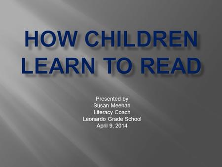 Presented by Susan Meehan Literacy Coach Leonardo Grade School April 9, 2014.