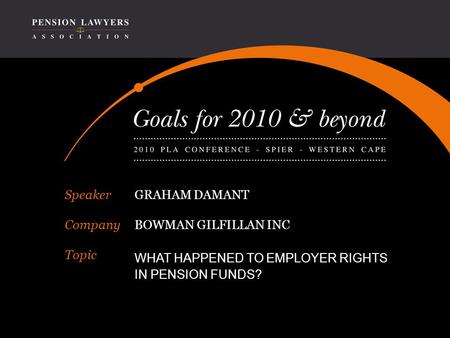 Speaker Company Topic GRAHAM DAMANT BOWMAN GILFILLAN INC WHAT HAPPENED TO EMPLOYER RIGHTS IN PENSION FUNDS?