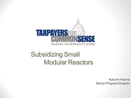 Subsidizing Small Modular Reactors Autumn Hanna Senior Program Director.
