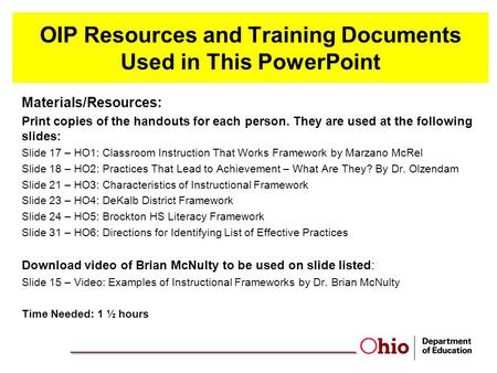 OIP Resources and Training Documents Used in This PowerPoint