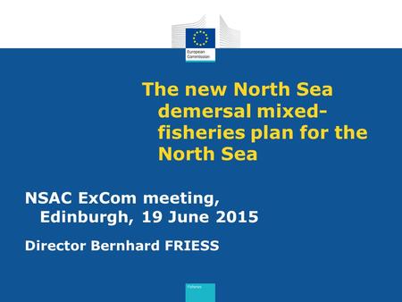 The new North Sea demersal mixed- fisheries plan for the North Sea NSAC ExCom meeting, Edinburgh, 19 June 2015 Director Bernhard FRIESS.