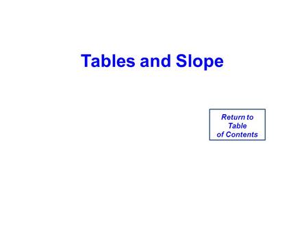 Tables and Slope Return to Table of Contents. xy -3 05 311 How can slope and the y-intercept be found within the table? · Look for the change in the y-values.