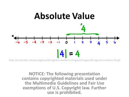 Absolute Value NOTICE: The following presentation contains copyrighted materials used under the Multimedia Guidelines and Fair Use exemptions of U.S.