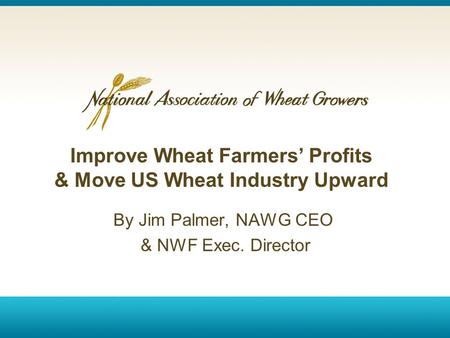 Improve Wheat Farmers’ Profits & Move US Wheat Industry Upward By Jim Palmer, NAWG CEO & NWF Exec. Director.