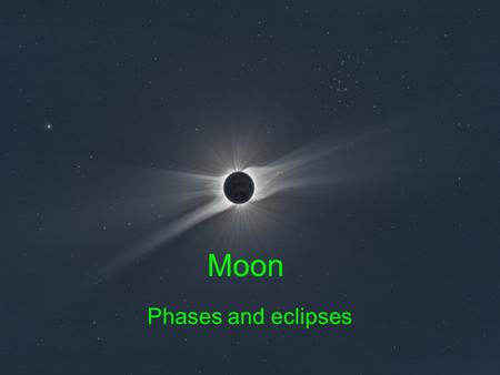 Moon Phases and eclipses. Recap New Canvas homework to be posted due next Wednesday Midterm 2 weeks from today: 9/27 Moon –Orbit of the Moon and changing.