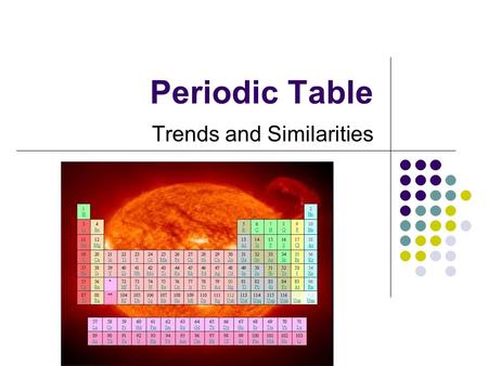 Periodic Table Trends and Similarities. Trends of the Periodic Table: At the conclusion of our time together, you should be able to: 1. Give a trend across.
