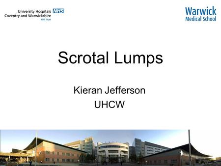 Scrotal Lumps Kieran Jefferson UHCW. Current practice 4% of TWW referrals for suspected testicular cancer found to be malignant in recent audit Most commonly.