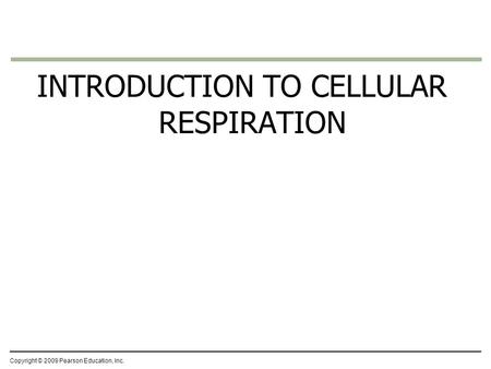 INTRODUCTION TO CELLULAR RESPIRATION Copyright © 2009 Pearson Education, Inc.