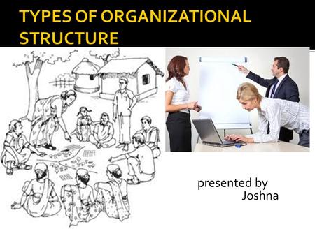 Presented by Joshna.  Definition  The ways in which an organization divides it tasks and then coordinates them.