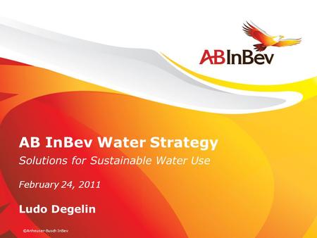 ©Anheuser-Busch InBev AB InBev Water Strategy Solutions for Sustainable Water Use February 24, 2011 Ludo Degelin.