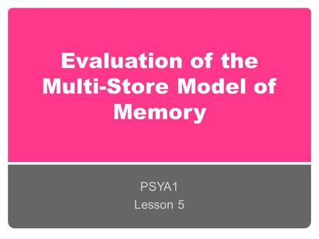 Evaluation of the Multi-Store Model of Memory PSYA1 Lesson 5.