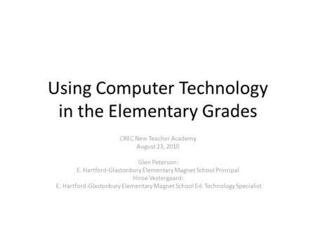 Using Computer Technology in the Elementary Grades
