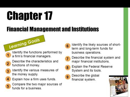Chapter 17 Financial Management and Institutions Learning Goals 6 1 7