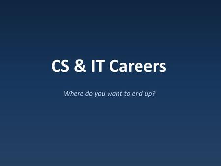 CS & IT Careers Where do you want to end up?. What Computer Science Isn't Digital Literacy / Using computer applications.